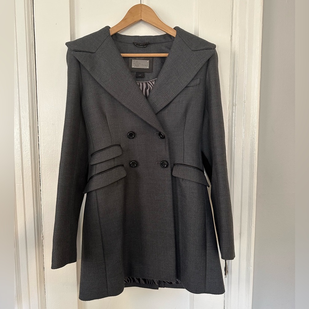MACKAGE Hooded Wool Coat w/Leather Details